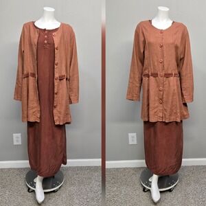VTG 90s Bodil 2 Piece Maxi Dress Set Medium Brown Oversized Minimalist Lagenlook